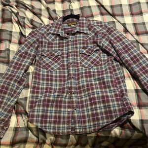 Iron Heart IHSH-302-PUR Large Western UHF Flannel Shirt Purple Classic Check